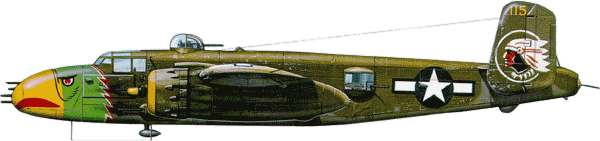 B-25J �� 498-�� ��������� &laquo;������&raquo; 345-� ���������������� ������, �������, 1945&nbsp;�. ��������-������� (OD) ������� ����������� � ����� (NG) &mdash; ������