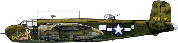 &laquo;��������� ����&raquo;, B-25G �� 48-�� ��������� 41-� ���������������� ������, 1944&nbsp;�. ��������-������� (OD) � �������� (MG) ������� ������� ����������� � ����� (NG) &mdash; ������