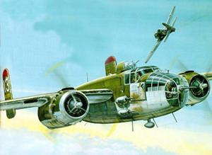 B-25J �� 445-�� ����������������� ���������, 321 BG, 12-� ��� ����� ��� � FW-190 �� ����� ����������� �� ������� ����� ������ ��� ����� �������� �� ����� �������� "�����". ���� ������� ����� ����� �������� � ����������� ����� ���� �� ����� 137 ������ �������