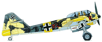 Двухместный вариант BV.237 с одной бомбой 500 кг под гондолой и двумя 250 кг бомбами под крылом в перегрузочном варианте.