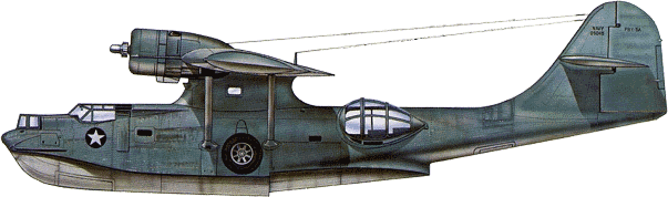 PBY-5A (№ 05045) приданная Воздушному Командованию юга Тихого океана, Эспириту-Санто, Новые Гебриды, 1942 г. Эта машина первой приземлилась на освобожденной территории на Гуадалканале 12 августа 1942 г