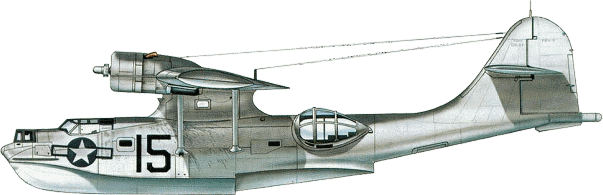 PBY-5 (№ 08145, строевой - 15) из VP-63, 15-го Авиакрыла морской авиации, Порт-Лиати, Французское Марокко, 24 февраля 1944 г. Схема окраски - т.н. атлантическая в три цвета - темно-серые верхние поверхности, светло-серые боковые и белые нижние. Эта машина, пилотируемая лейтенантом Т.Р. Вули, совместно с Вентурой PV-1 из VB-127 и британским кораблем затопили немецкую подлодку U-761 в Гибралтаре
