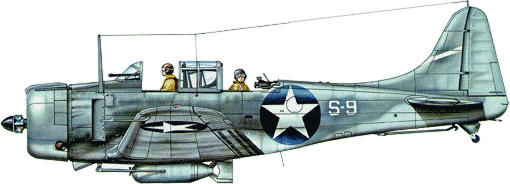 S-9, SBD-3 �� VS-5 ("��������") �� ����� ����� ��� ������, ���� 1942&nbsp;�. ����-������� ����, ������-����� ���. ������-����� ������ � ������� ����� � ������� ����� ��������� � ���� ��������������� ����� ��������� � ��������.