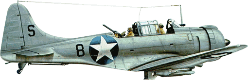 S8, SBD-3 �� VS-5 ��������� "����������" (������ VB-3 � ��������� "��������"), �����, 24&nbsp;���� 1942&nbsp;����. �������� VS-5 ����� ������������� ���������� - "S" �� ���� � ������� �������������� ����� �� ��������