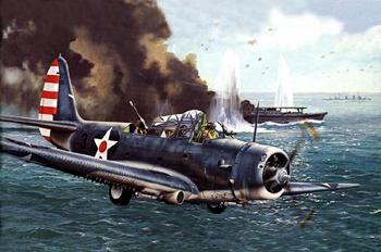 TBD-1 �� ������� ���������� ��������� (VT-2) ������� �� ����� �� ������ ��������� "����". TBD �� VT-2 � VT-3 �������� "����" 7&nbsp;��� 1942&nbsp;�. � ���� ����� � ���������� ����.